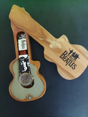 Vintage Beatles Apple Corps Wrist Watch in Wooden Guitar Case NEW