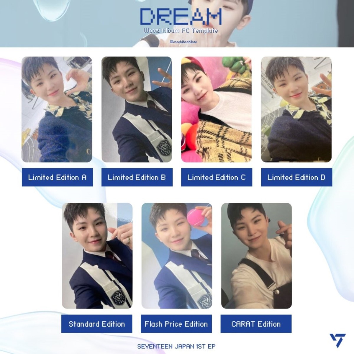 WOOZI SEVENTEEN DREAM JAPAN 1ST EP Official Photo card CARAT A B C