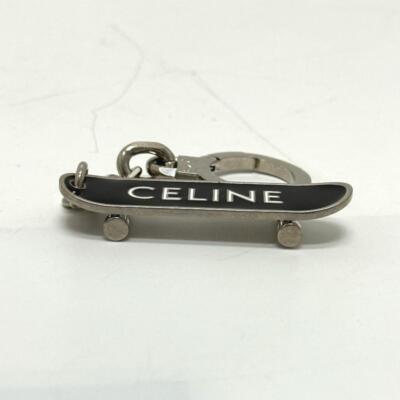 CELINE Authentic Skateboard Bag Charm Keychain Metal Black Silver
