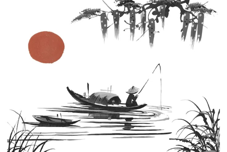 水墨画 「観光船」 水墨画 「観光船」 中国旅行 桂林 「漓江下り