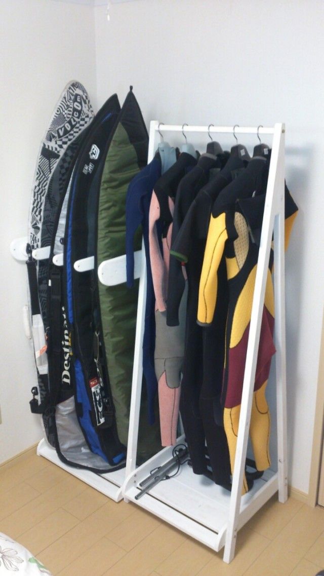 木製サーフボード＆ウェットスーツラック ショートボードラック