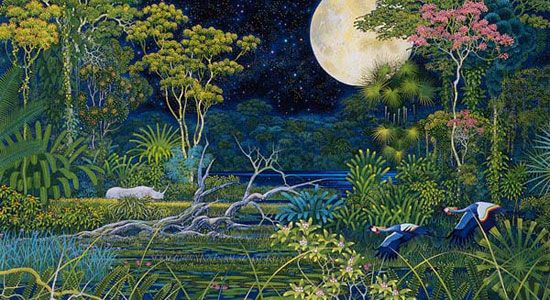 アクションRPG「聖剣伝説」のメインビジュアル。生命の森を描く画家