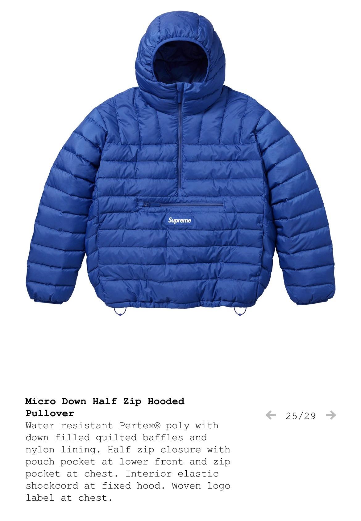Supreme MicroDown HalfZip HoodedPullover 【公式通販】