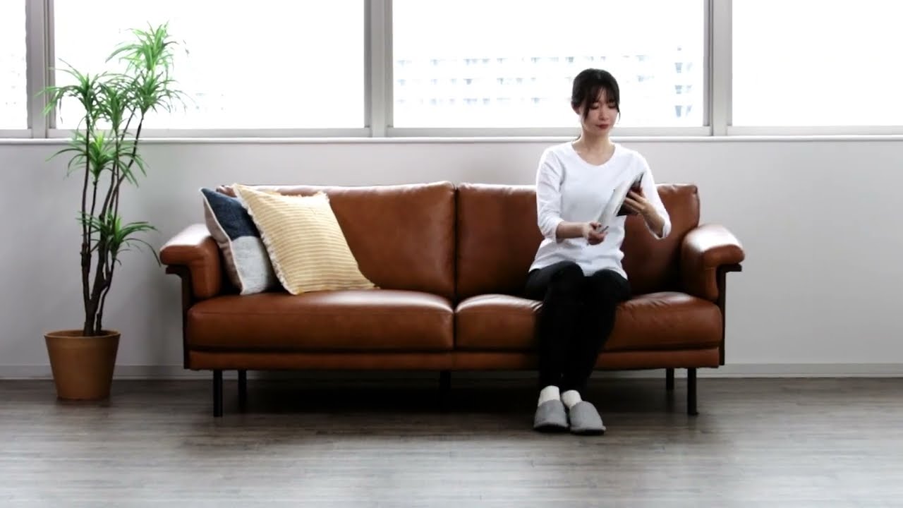 3人掛けソファ ANV001キャメル 本革タイプ (Living in Comfort