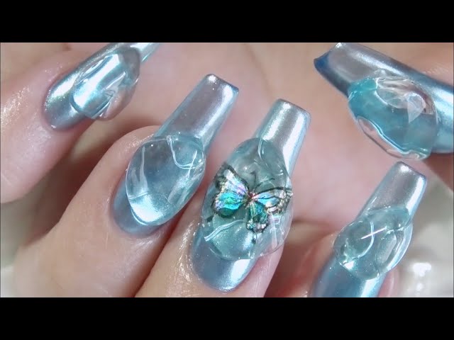🧊氷うるうるネイル🧊蝶シール&シリコンモールド使用🦋涼しげ夏セルフ