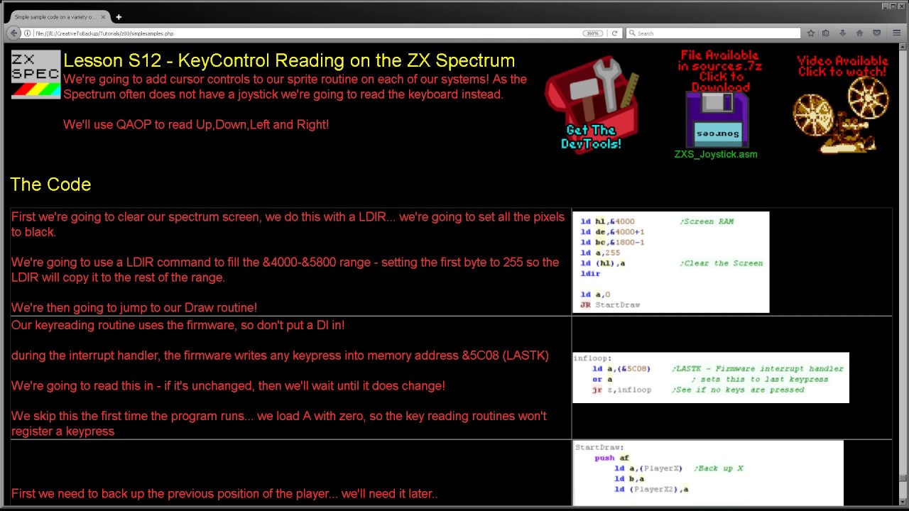 KeyControl Reading on the ZX Spectrum - Simple Z80 Assembly Lesson