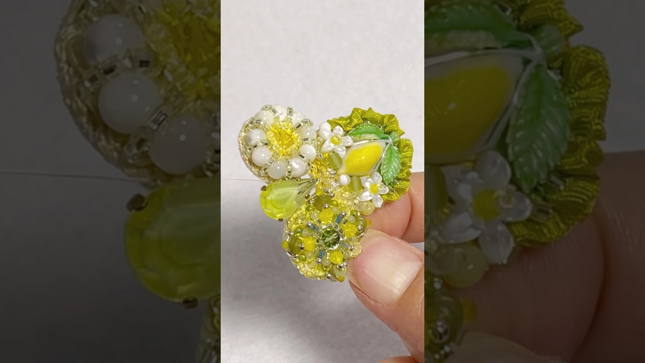 M.K.R.K⭐︎ レモン オレンジ ビーズ 刺繍 ブローチ ハンドメイド