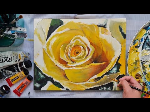 Gorgeous Yellow Rose Acrylic Painting Tutorial by Cheryl Navarro