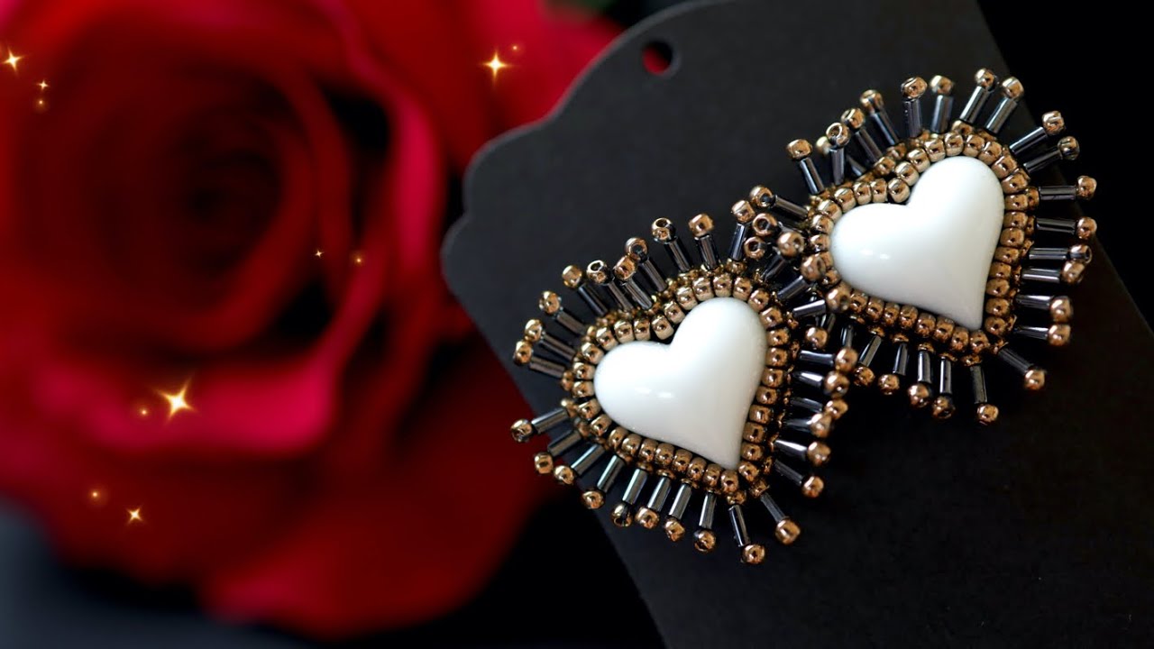 ビーズ刺繍とレジンで作る個性溢れるハートピアス【作品紹介も