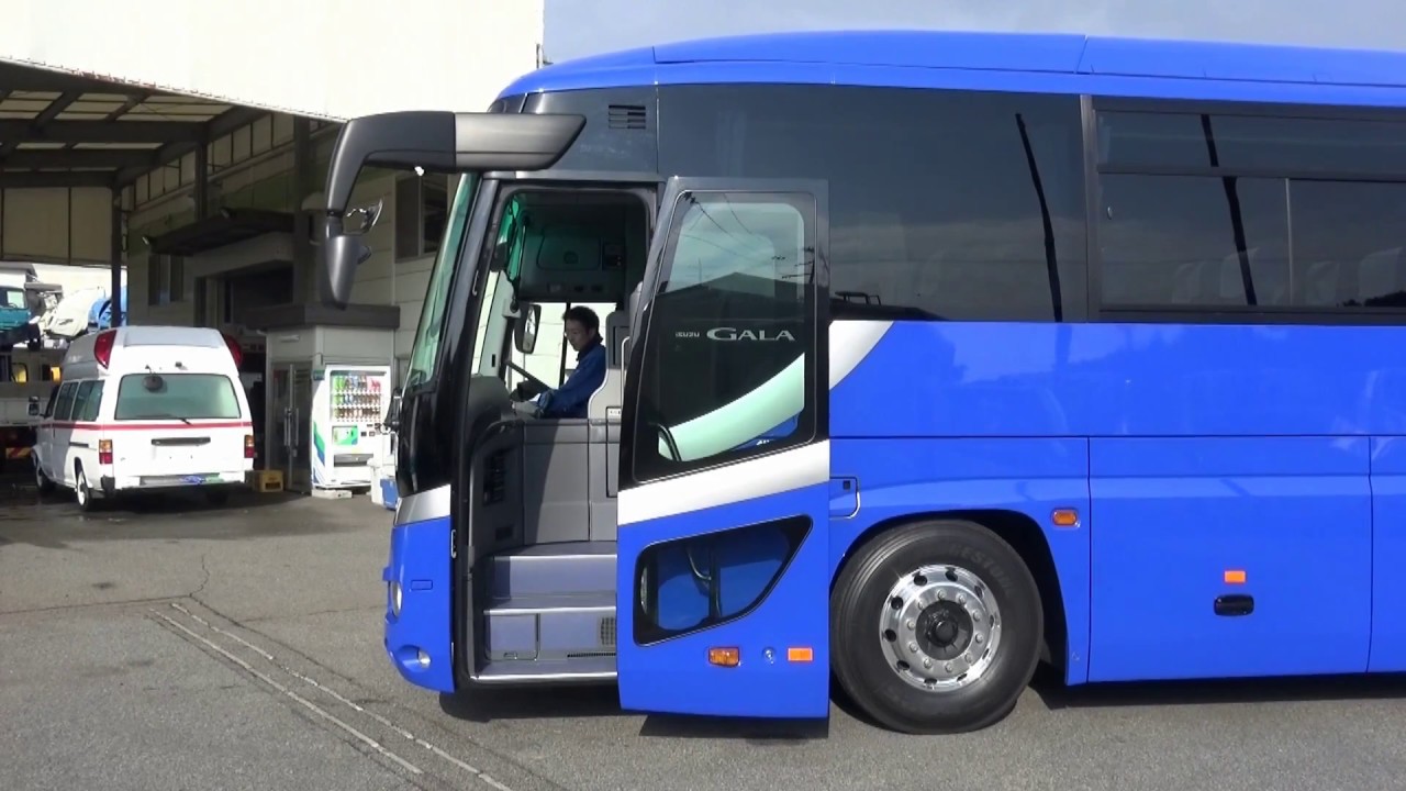 中古バス いすゞ ガーラ(GALA) 自動スイングドア作動と庫内モニタ