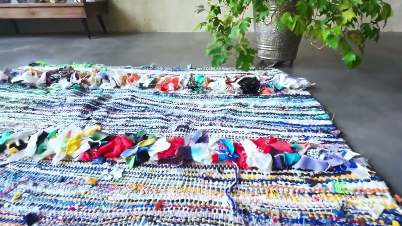 モロッコラグ「ボシャルウィットキリム」ブルー、グリーンRBK7/ボ