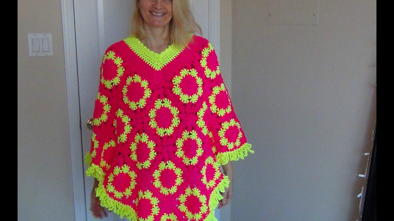 How to Crochet a Granny Square Poncho Part 1 - YouTube