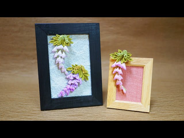 つまみ細工/風に揺れる藤の花のブローチ/フレームにアレンジしても