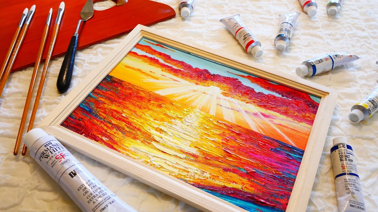 油絵】【夕日の海 】#油彩画 #芸術 #油絵 #絵 #アート #海 #風景 #夕日