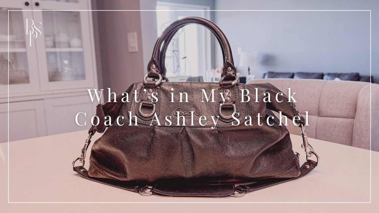 What's in my Bag | Coach Ashley Black Leather Satchel Bag - YouTube