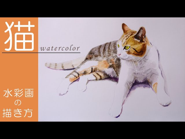 水彩画】マスキングを用いた猫のスケッチ「透明水彩、色鉛筆」 - YouTube