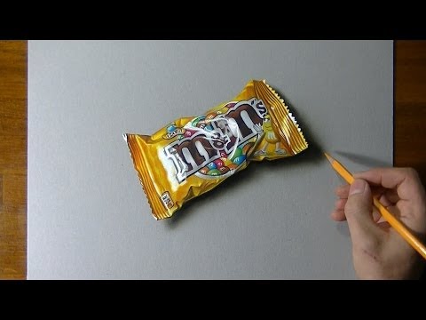 Drawing time lapse: a bag of M&M's - hyperrealistic art - YouTube