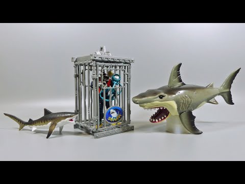 サメ玩具】シャークケージダイビングでホホジロザメを撮影する玩具を