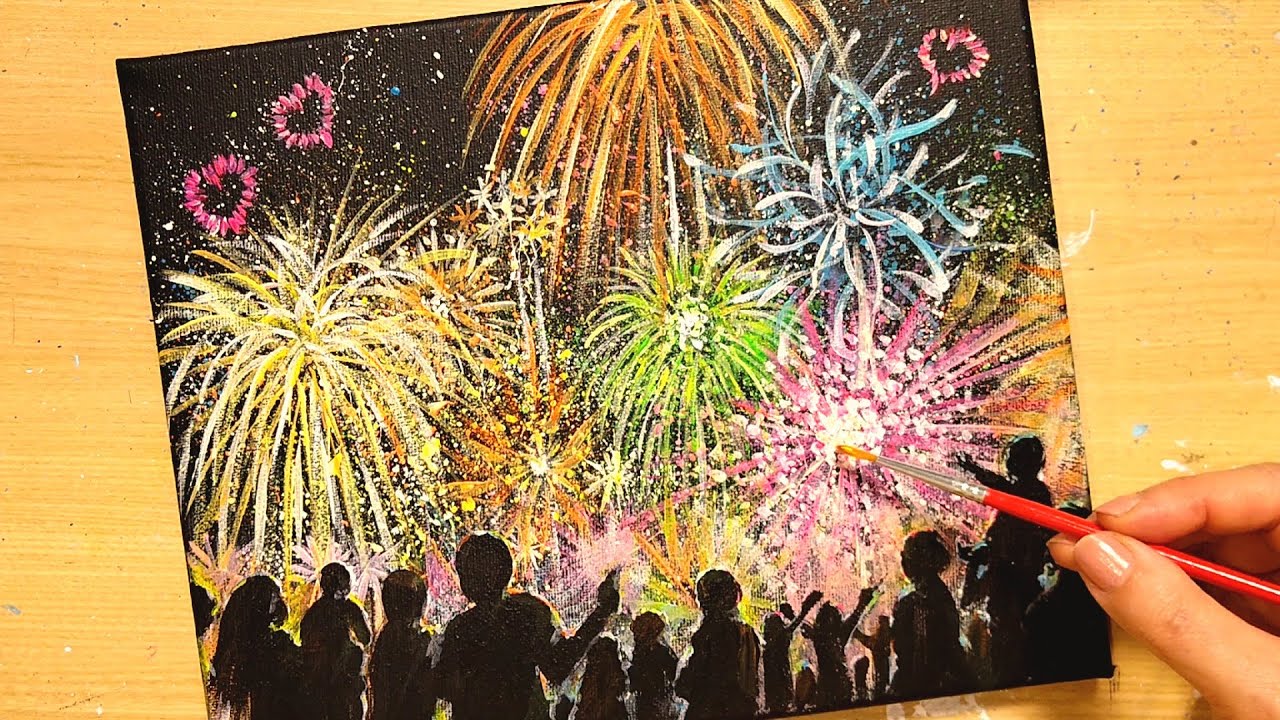 How to draw [Fireworks] with acrylic paint / Simple acrylic