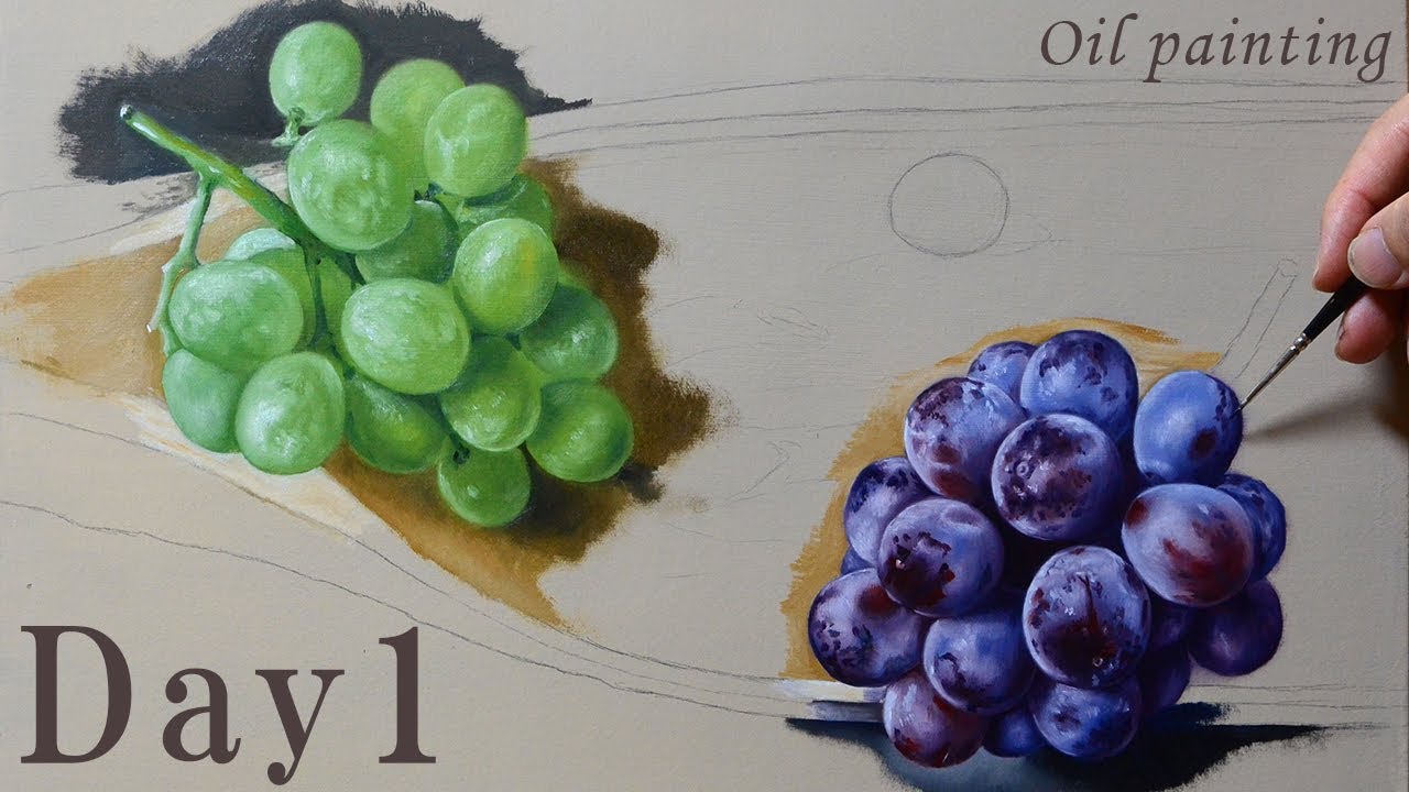 油絵】油彩メイキング「葡萄1日目」/画材紹介/Oil painting/Still life