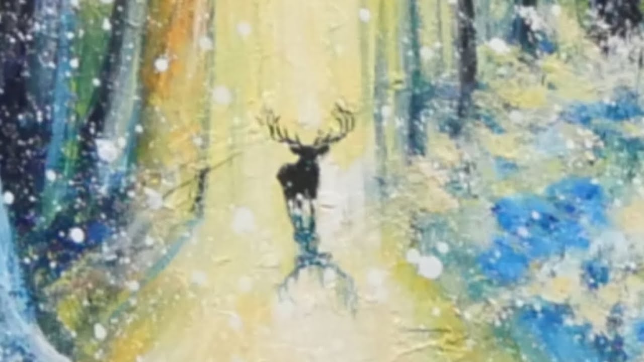 油絵】【雪景色の中で雪に立つ鹿】 #油絵 #手書き #アート #絵画 #絵