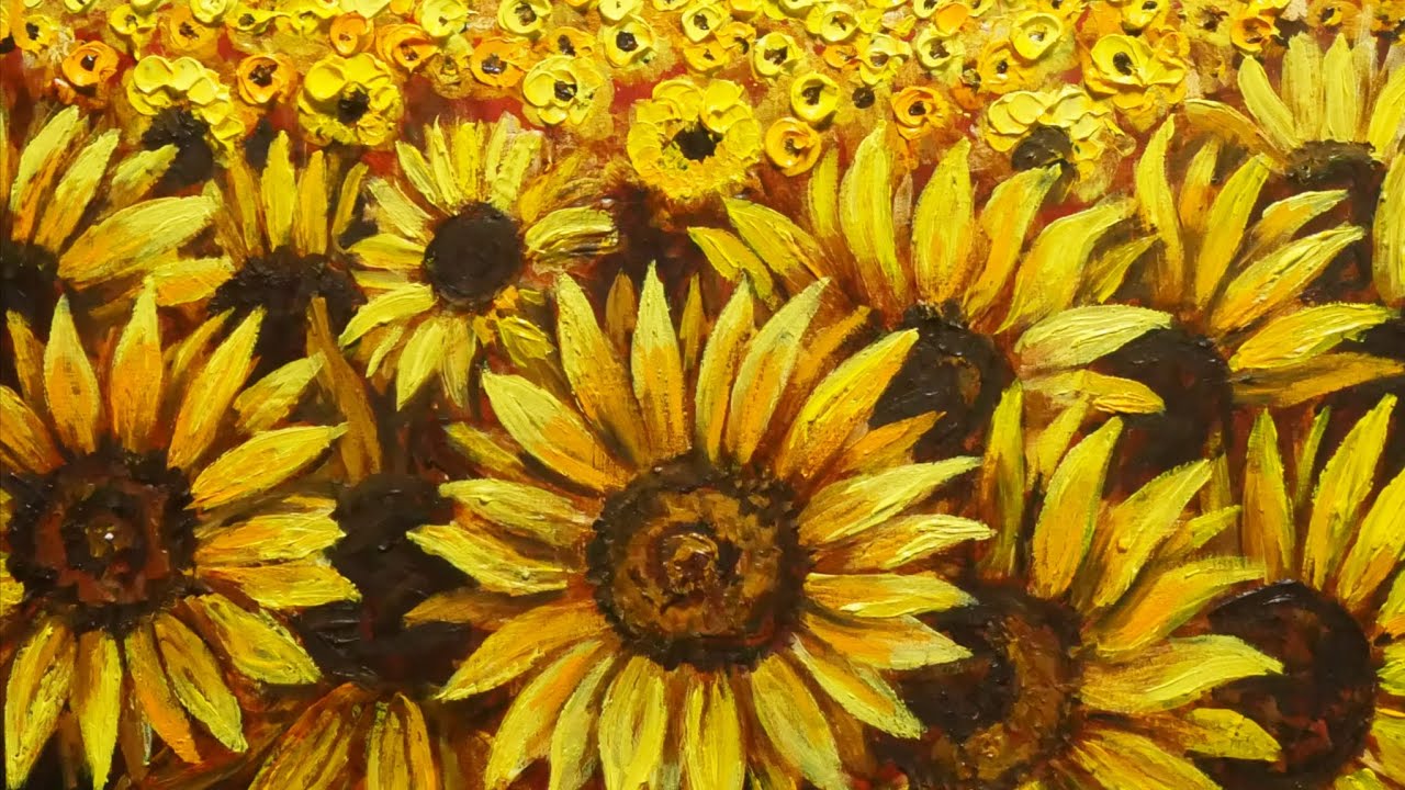 油絵】【空と雲のひまわり畑】 #油絵 #手書き #アート #絵画 #絵 #油彩