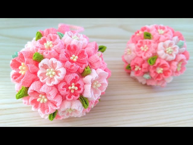 How to make a cherry blossom flower ball bouquet with cloth.Wall