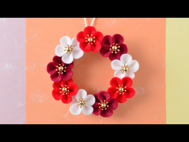 100均DIY】フェルトで作る梅のミニリース - YouTube