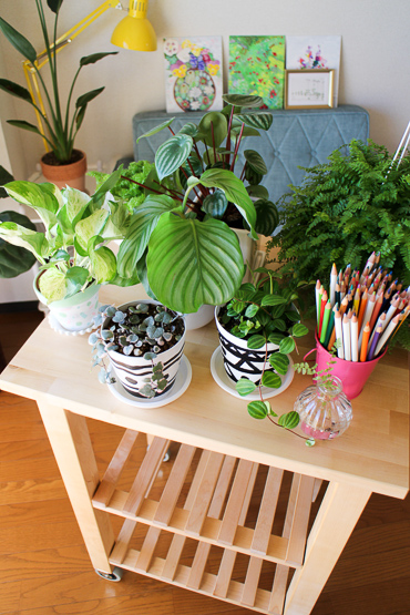 イケアBEKVÄMキッチンワゴンの天板を水性ウレタンニスで塗装しました