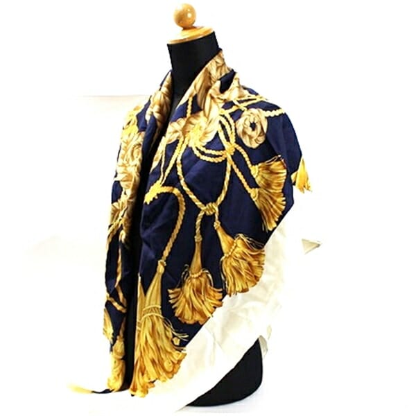 クリスチャンディオール シルク 大判スカーフ ブラック クリーム 中古