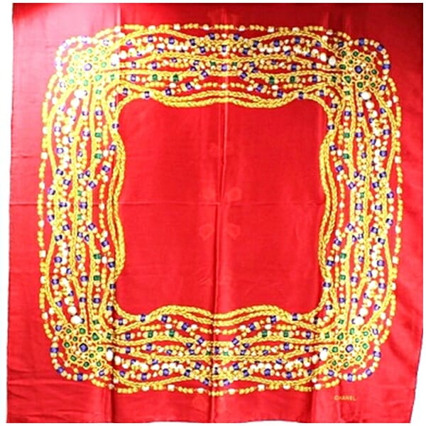 シャネル シルク スカーフ レッド 宝石柄 中古 ABランク CHANEL