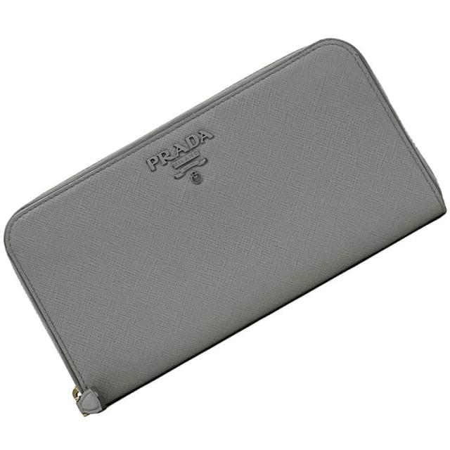 のスケ】PRADA サフィーノシャイン 長財布 グレー プラダ 長財布 財布