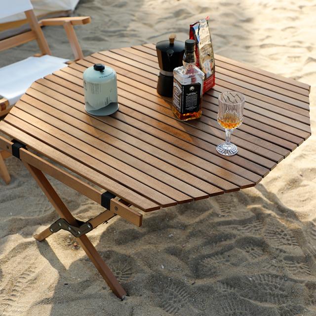 オクタゴン ウッドロールテーブル ダークブラウン 八角型ウッドロール