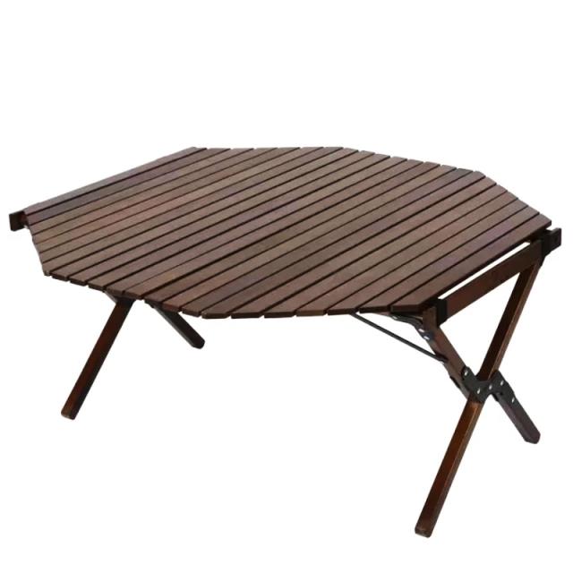 オクタゴン ウッドロールテーブル ダークブラウン 八角型ウッドロール