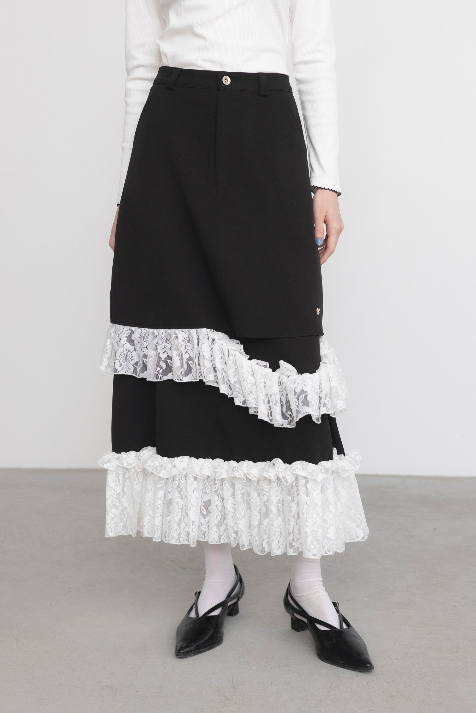 asymmetry lace frill skirt – idem