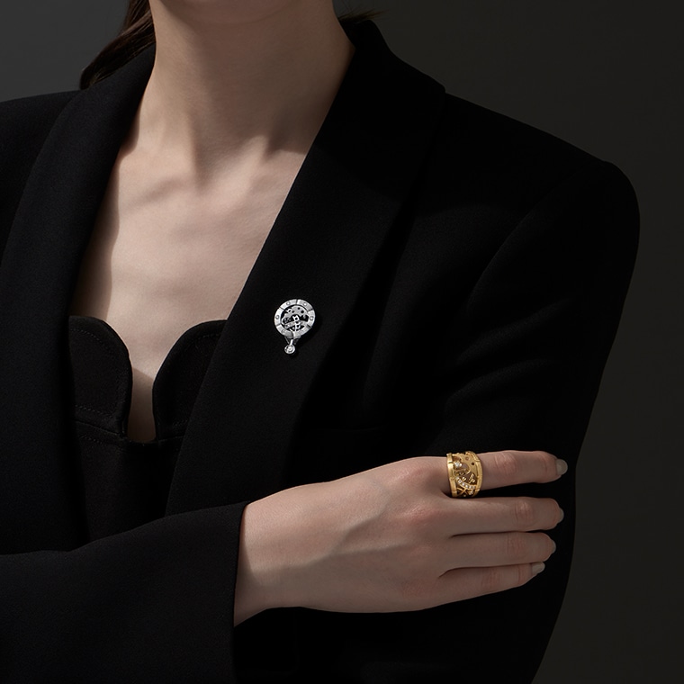 MM001]Pt/K18ダイヤモンド/ピンブローチ(プラチナ/ゴールド): Hyacca