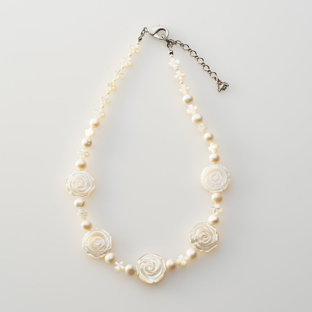 ゆうちゃみ様着用】ネックレス 白蝶貝 淡水パール ローズ ショート