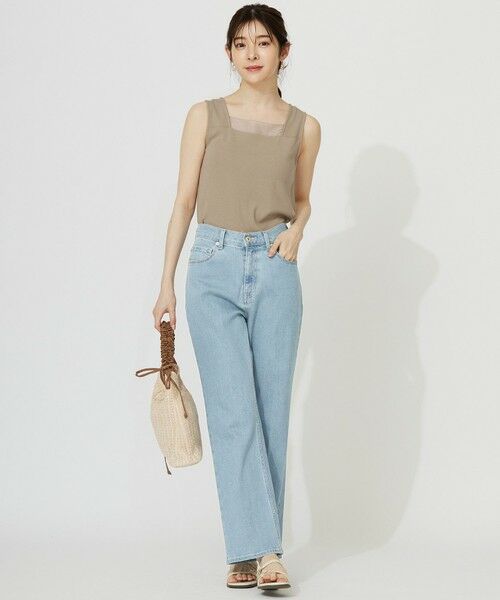 セール】 【洗える】シアーコンビスクエアネック タンクトップ