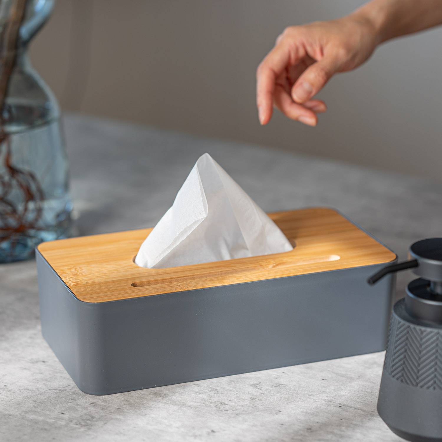 佐藤金属興業 SALUS ウッディティッシュケース グレー[定番] - 業務用