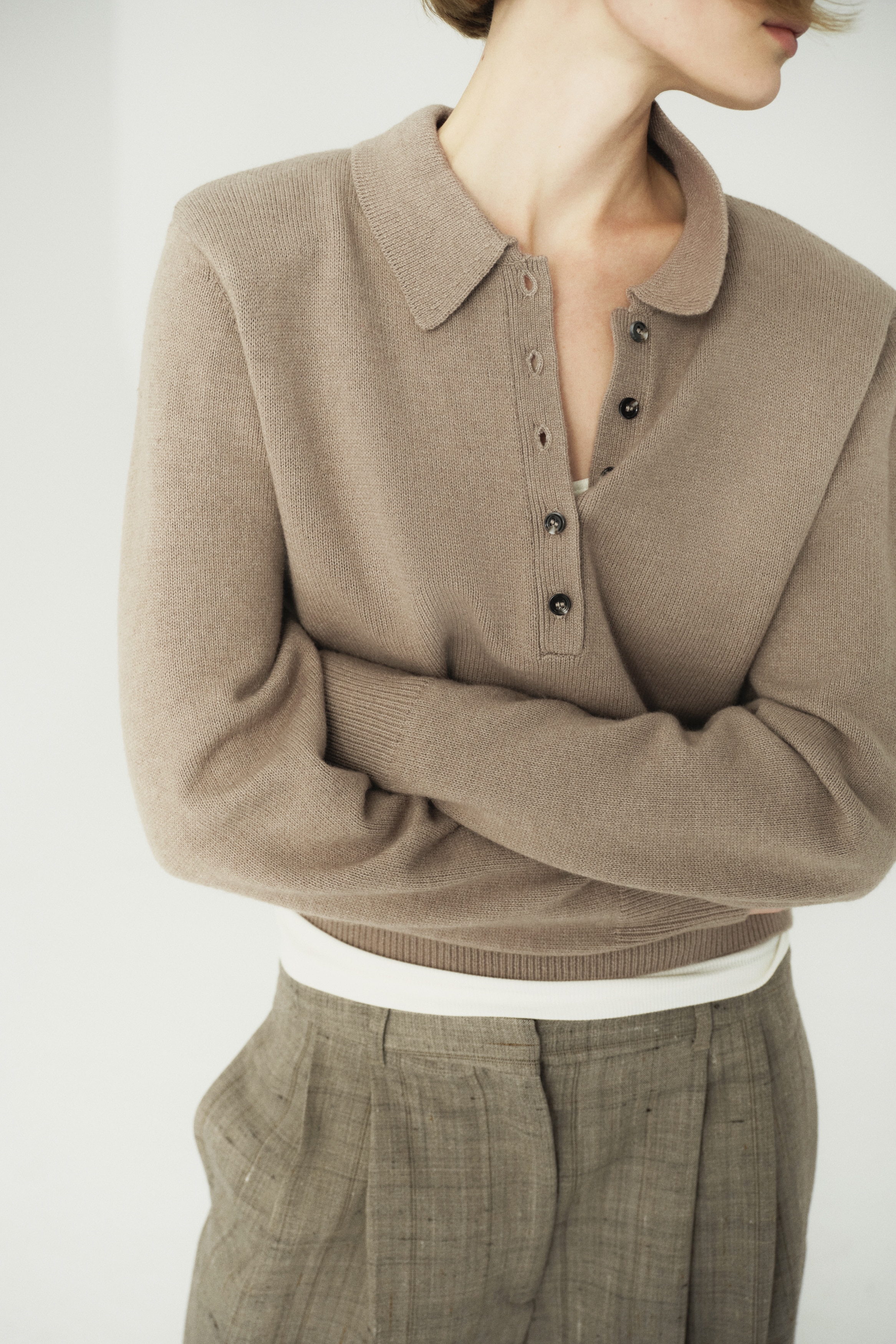 Shoulder-Pad Polo Sweater - Taupe - Ladies | H&M US