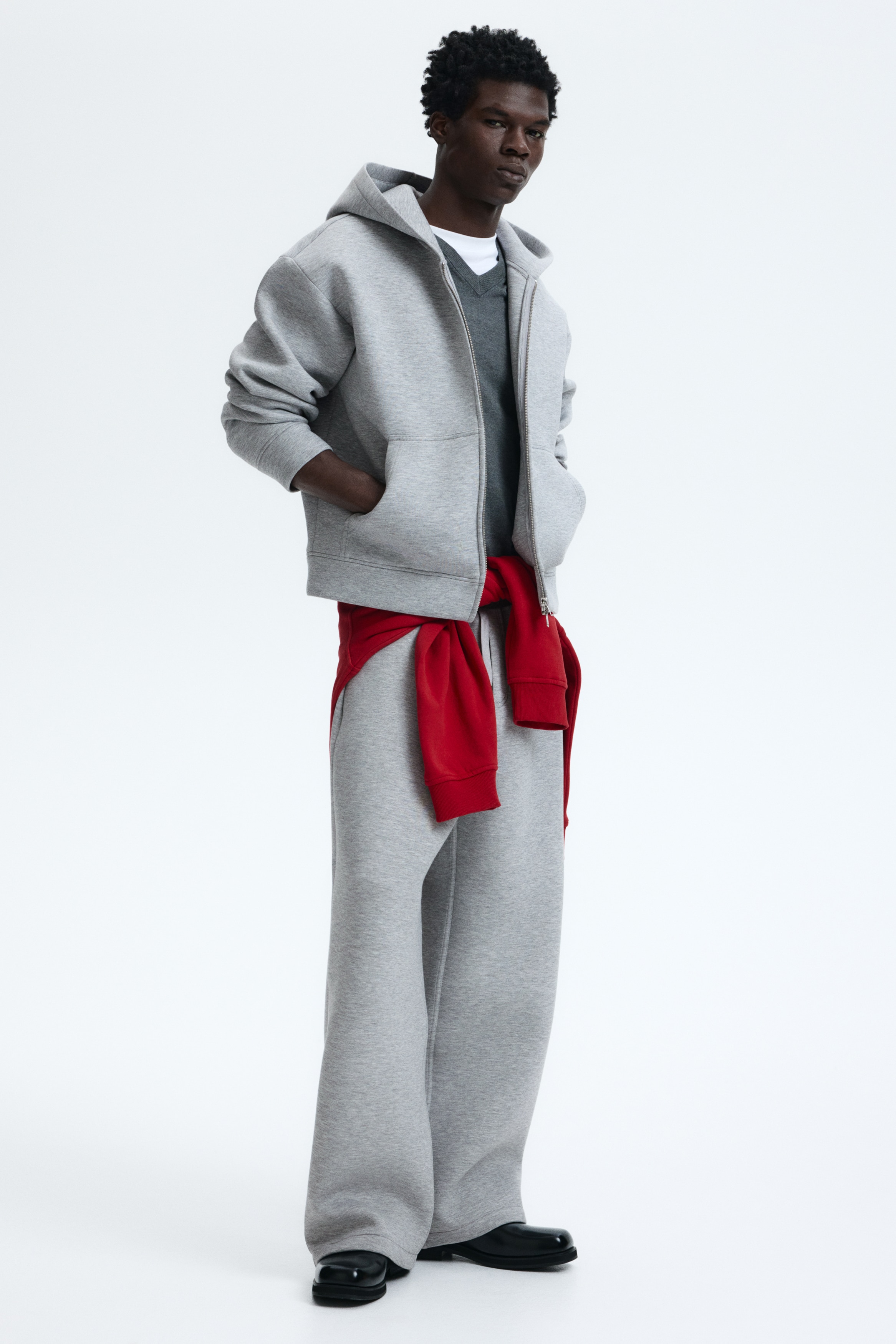 ルーズフィット スキューバフルジップフーデッドジャケット - グレー