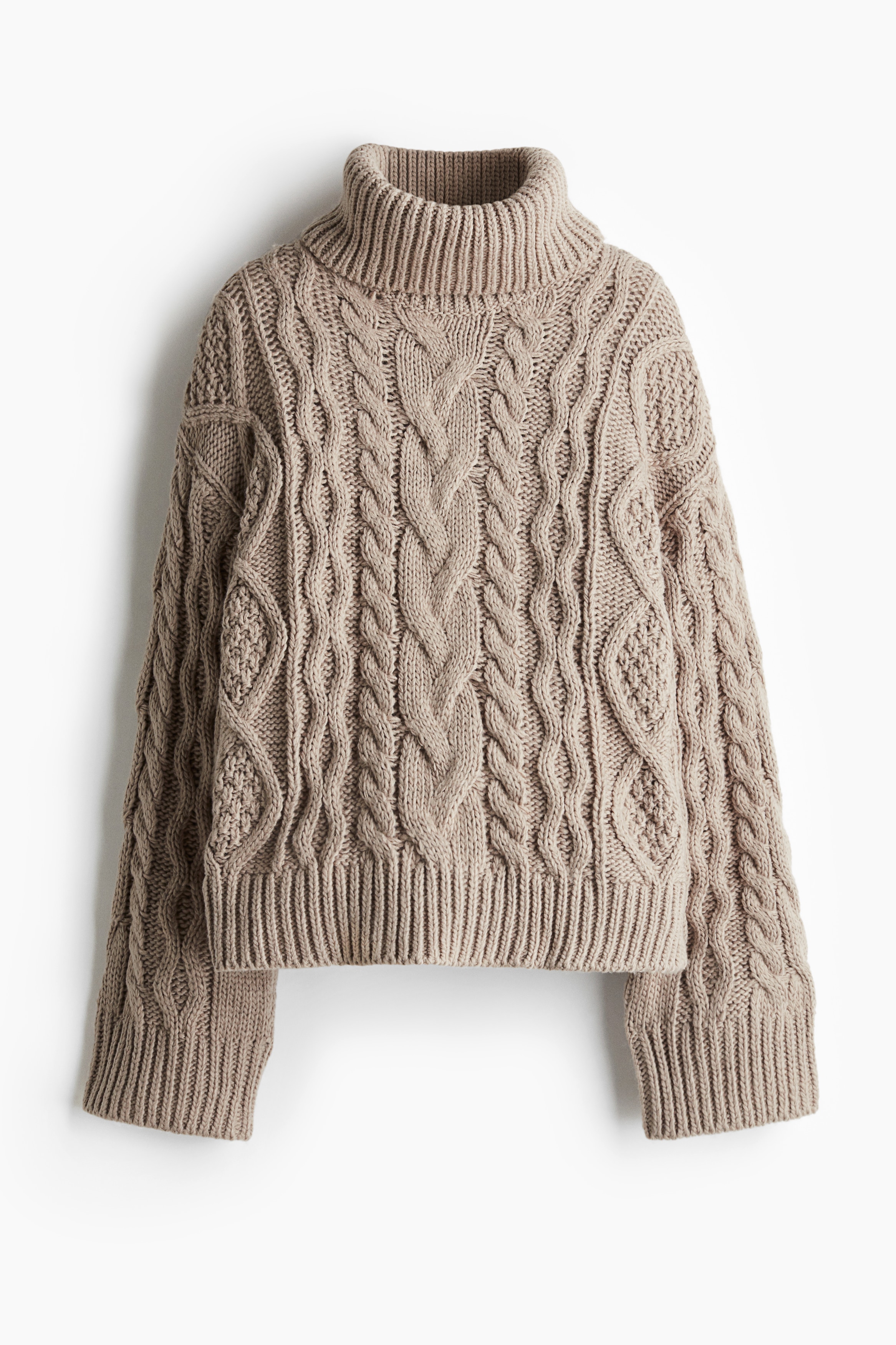 Women's Beige Cable-Knit Turtleneck Sweater | H&M CA