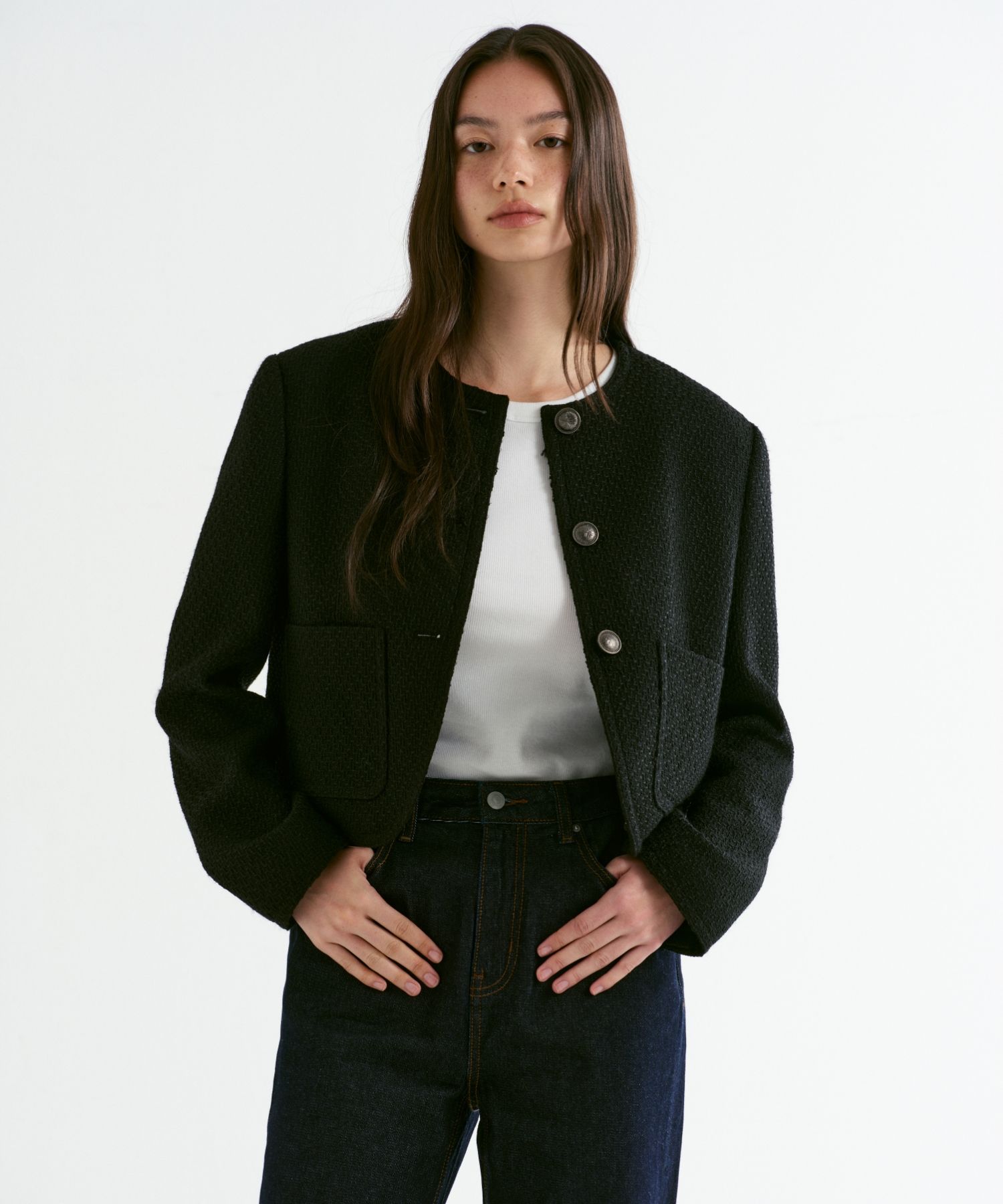 MUSINSA | MUSINSA STANDARD WOMAN Womens Round Neck Tweed Jacket