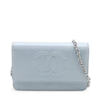 シャネル ココマーク キャビアスキン チェーンウォレット ブルー