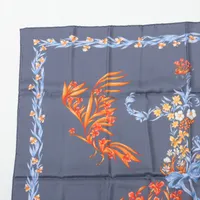 エルメス カレ90 H.d'Origny 花咲く馬 スカーフ シルク グレー