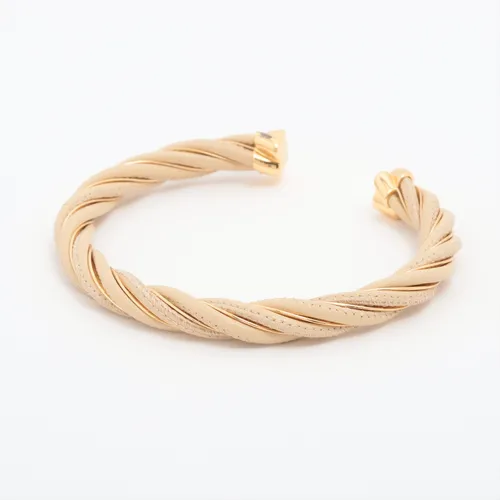 ボッテガヴェネタ ツイスト 925×革 バングル ベージュ×ゴールド AB