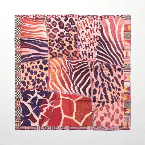 エルメス スカーフ 90 野生とカモフラージュピンクシルク Hermes