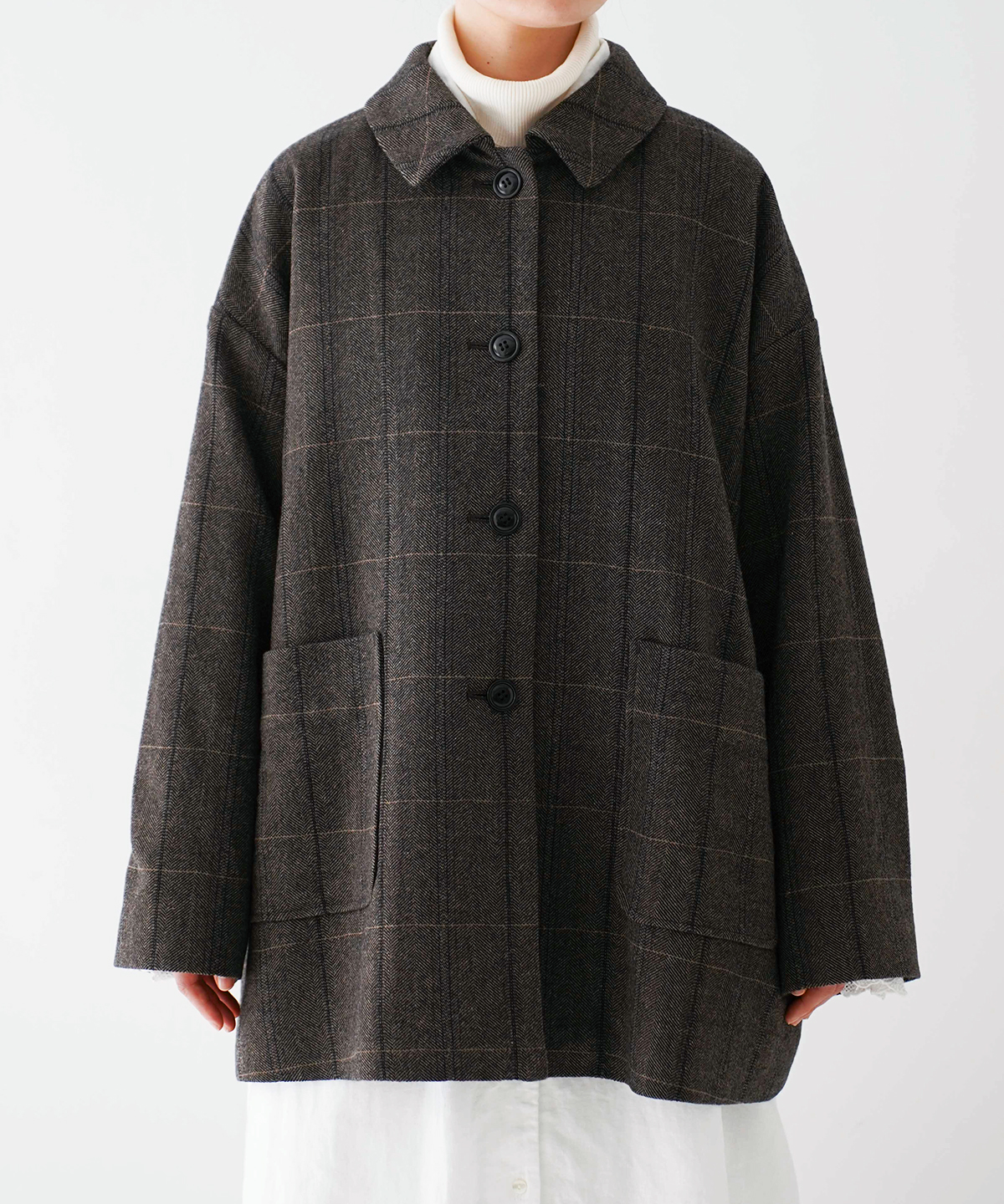 ウールチェックへリンボンコート｜nest Robe / CONFECT ONLINE SHOP