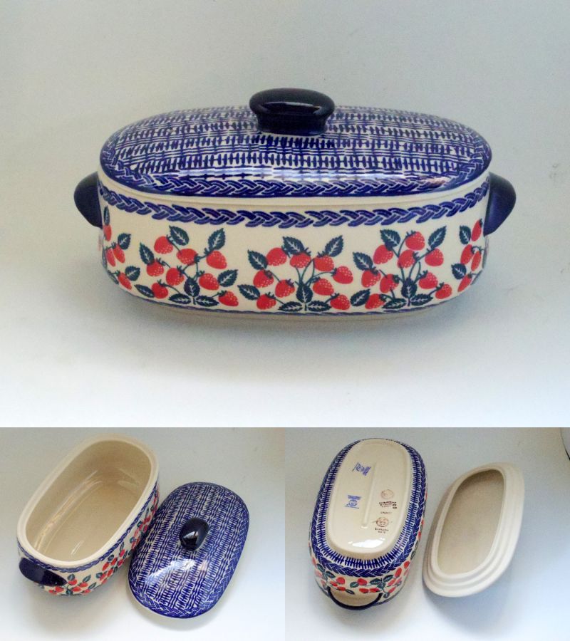 ポーリッシュポタリー 蓋つきグラタン皿 電子レンジ/オーブン/食洗器