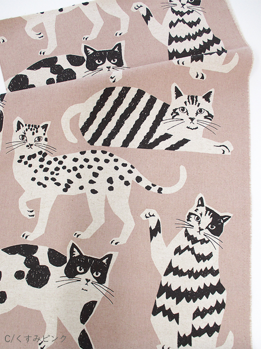 echino NekoNoe 綿麻キャンバス CAT CAT 110cm巾 動物|ねこ | ひなた